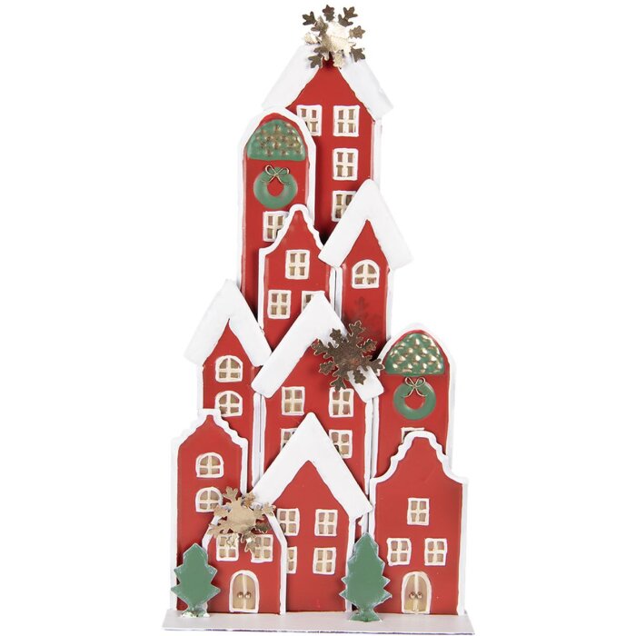 Clayre & Eef 5Y1379 Décoration de Noël Maison Rouge 28x8x56cm Métal Style Campagne