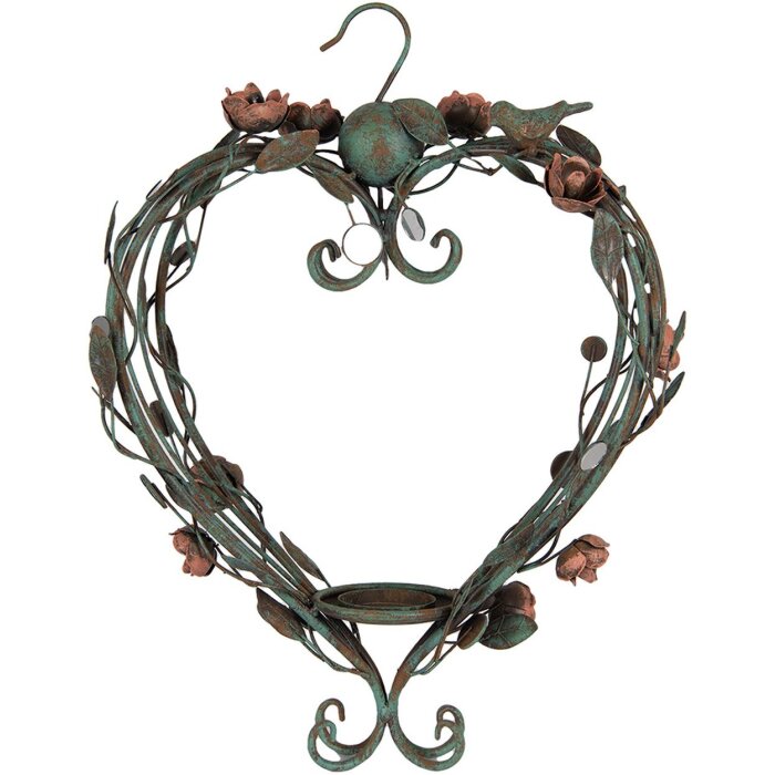 Bougeoir Suspendu en Forme de Cœur Clayre & Eef Vert & Rose 43x22x60 cm
