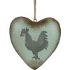 Clayre & Eef Suspension décorative Coeur Coq Vert Brun 23x7x23 cm Style champêtre