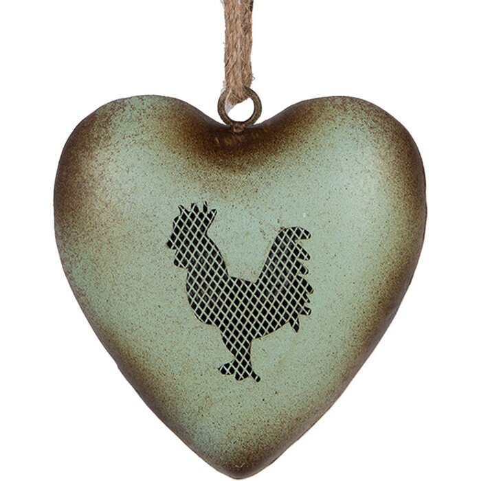 Clayre & Eef Décoration murale cœur motif coq vert vintage 14x5x14 cm