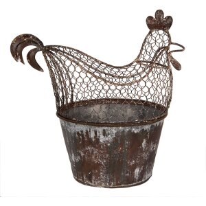 Clayre & Eef Décoration poulet en métal style champêtre marron gris 39x39x25 cm