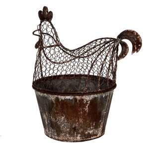 Clayre & Eef Décoration poulet en métal style champêtre marron gris 39x39x25 cm