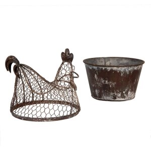 Clayre & Eef Décoration poulet en métal style champêtre marron gris 39x39x25 cm