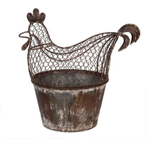 Clayre & Eef Décoration poulet en métal style champêtre marron gris 39x39x25 cm