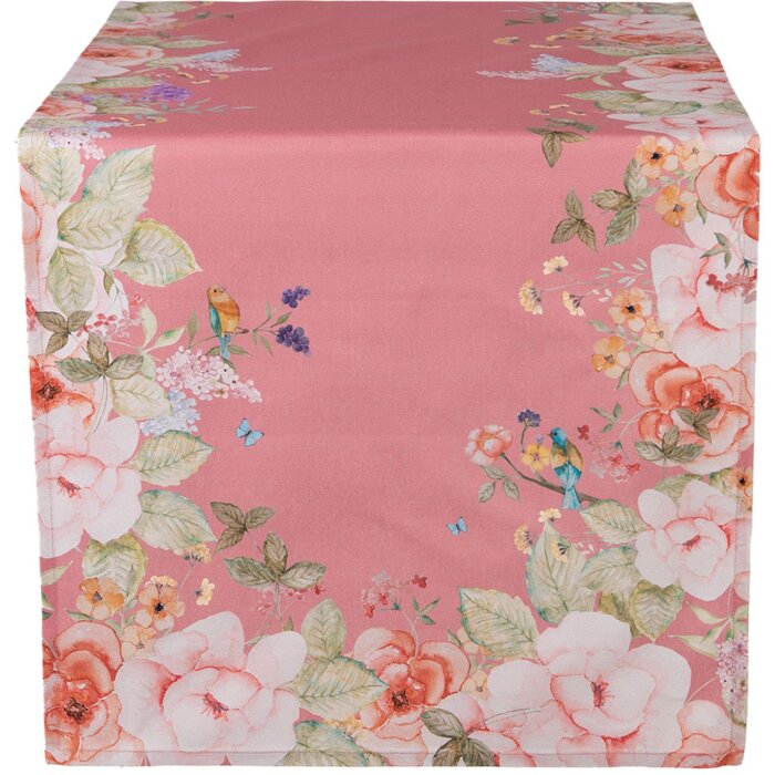 Clayre & Eef FFA64P Nappe Rose 50x140 cm Coton Fleurs Oiseaux
