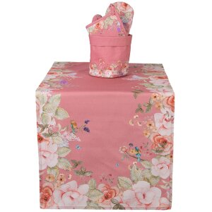 Clayre & Eef FFA64P Nappe Rose 50x140 cm Coton Fleurs Oiseaux
