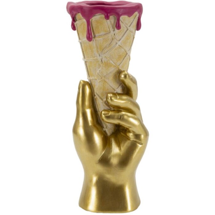 Mauro Ferretti Pot à fleurs en forme de cornet doré et rose 12,5x11x31 cm