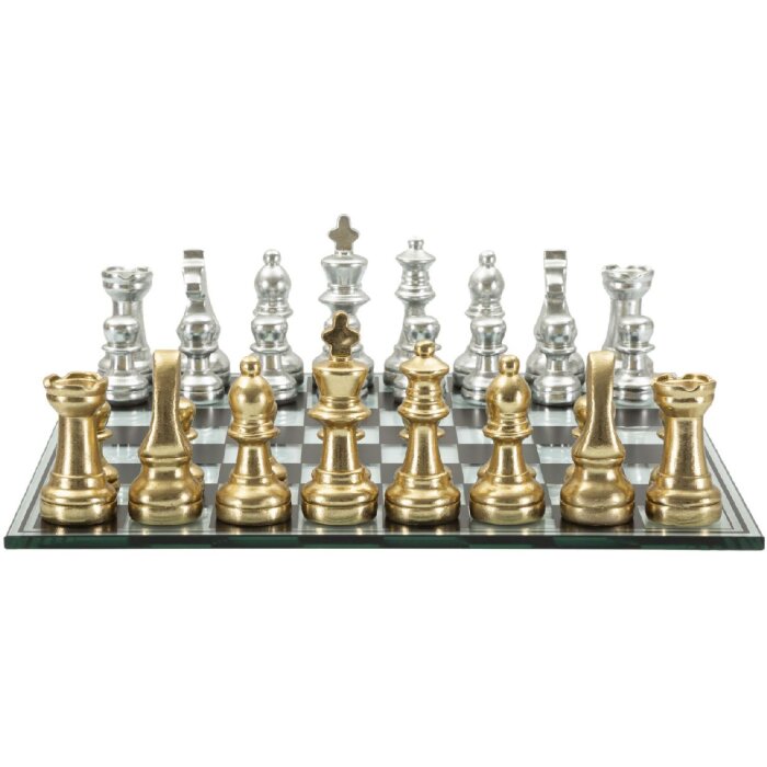 Mauro Ferretti Jeu déchecs noir et blanc 50,5x50,5x14 cm