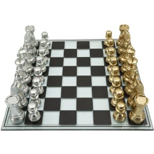 Mauro Ferretti Jeu déchecs noir et blanc 50,5x50,5x14 cm