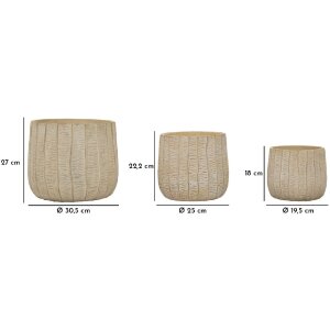 Mauro Ferretti Ensemble de 3 cachepots Flocke 30,5x27 / 25x22,2 / 19,5x18 cm crème