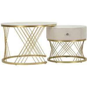 Mauro Ferretti Ensemble de 2 tables basses Votix crème doré 70x48 50x43,5 cm