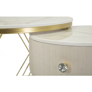 Mauro Ferretti Ensemble de 2 tables basses Votix crème doré 70x48 50x43,5 cm
