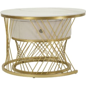 Mauro Ferretti Ensemble de 2 tables basses Votix crème doré 70x48 50x43,5 cm