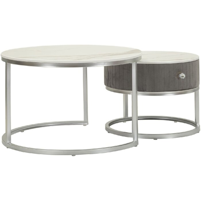 Mauro Ferretti Table basse Greys 2 pièces 70x45 – 50x40 cm gris argenté
