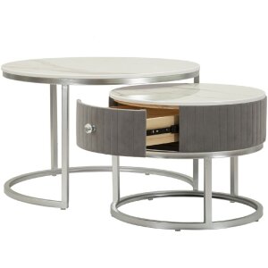 Mauro Ferretti Table basse Greys 2 pièces 70x45 – 50x40 cm gris argenté