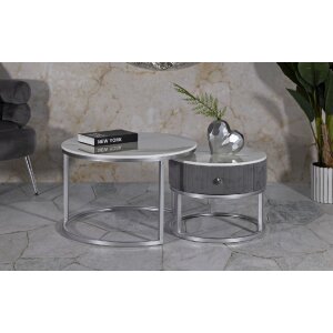 Mauro Ferretti Table basse Greys 2 pièces 70x45 – 50x40 cm gris argenté
