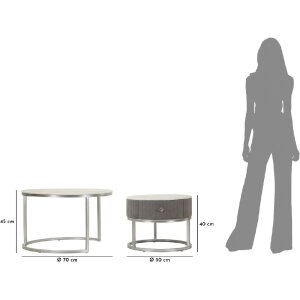 Mauro Ferretti Table basse Greys 2 pièces 70x45 – 50x40 cm gris argenté