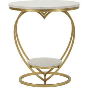 Mauro Ferretti Table dappoint en forme de cœur doré et blanc