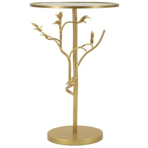 Mauro Ferretti Table dappoint Oiseaux Ø38x60cm doré verre fer