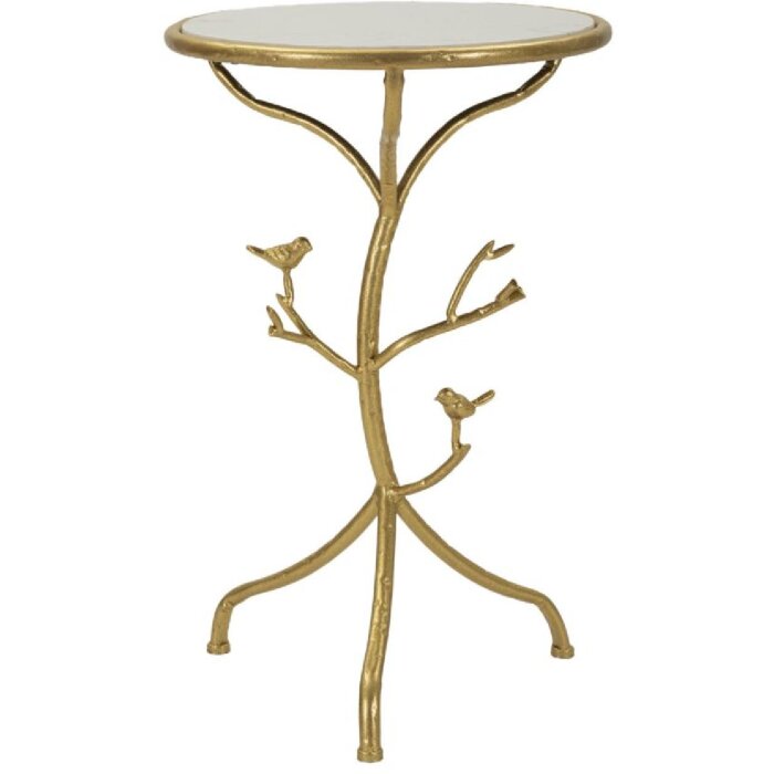 Mauro Ferretti Table dappoint Oiseaux Marbre Ø 38x60 cm doré blanc