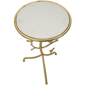 Mauro Ferretti Table dappoint Oiseaux Marbre Ø 38x60 cm doré blanc