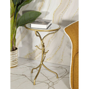 Mauro Ferretti Table dappoint Oiseaux Marbre Ø 38x60 cm doré blanc