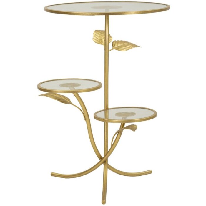 Mauro Ferretti Table dappoint Feuille avec 3 plateaux Ø 54x69,5 cm doré