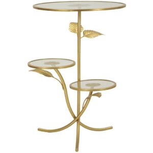 Mauro Ferretti Table dappoint Feuille avec 3 plateaux Ø 54x69,5 cm doré