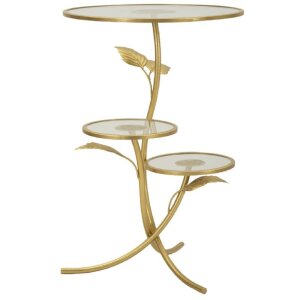 Mauro Ferretti Table dappoint Feuille avec 3 plateaux Ø 54x69,5 cm doré