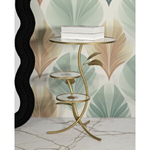 Mauro Ferretti Table dappoint Feuille avec 3 plateaux Ø 54x69,5 cm doré