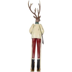 Clayre & Eef Figurine décorative cerf en métal marron rouge vert 65 cm