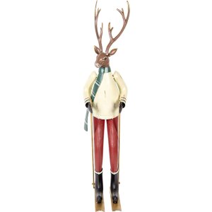 Clayre & Eef Figurine décorative cerf en métal marron rouge vert 65 cm
