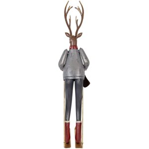 Clayre & Eef Figurine décorative cerf sur skis gris brun rouge 65 cm