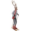 Clayre & Eef Figurine décorative cerf sur skis gris brun rouge 65 cm