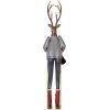 Clayre & Eef Figurine décorative cerf sur skis gris brun rouge 65 cm