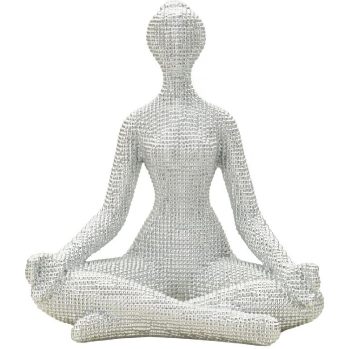 Figurine Yoga Donnina Argent Polyresin Blanche et Argentée 20,5x15,5x23 cm