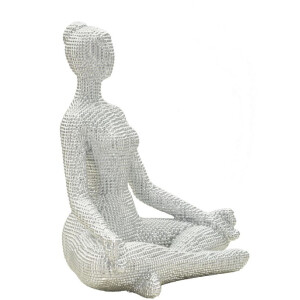 Figurine Yoga Donnina Argent Polyresin Blanche et Argentée 20,5x15,5x23 cm
