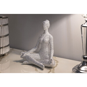 Figurine Yoga Donnina Argent Polyresin Blanche et Argentée 20,5x15,5x23 cm