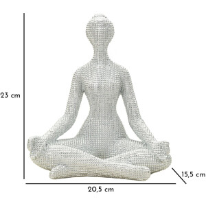 Figurine Yoga Donnina Argent Polyresin Blanche et Argentée 20,5x15,5x23 cm
