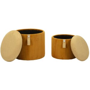 Bolzano Ensemble 2 poufs avec rangement jaune moutarde 38x38cm & 32x28cm