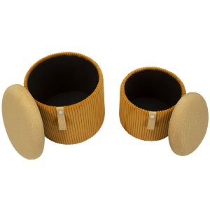 Bolzano Ensemble 2 poufs avec rangement jaune moutarde 38x38cm & 32x28cm