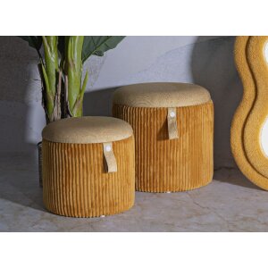 Bolzano Ensemble 2 poufs avec rangement jaune moutarde 38x38cm & 32x28cm