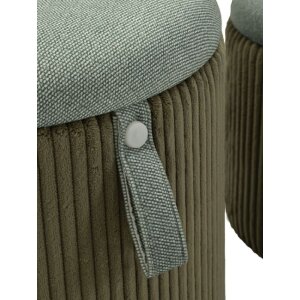 Bolzano Ensemble 2 poufs vert Ø38x38 cm et Ø32x28 cm avec rangement