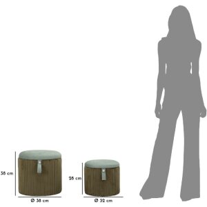 Bolzano Ensemble 2 poufs vert Ø38x38 cm et Ø32x28 cm avec rangement