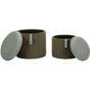 Bolzano Ensemble 2 poufs vert Ø38x38 cm et Ø32x28 cm avec rangement