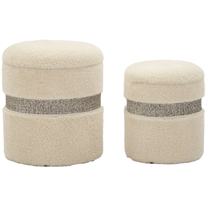 Saint-Moritz Ensemble 2 poufs avec rangement Crème Ø40x47 cm Ø32x38 cm
