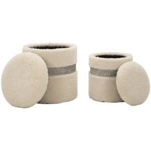 Saint-Moritz Ensemble 2 poufs avec rangement Crème Ø40x47 cm Ø32x38 cm