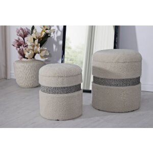 Saint-Moritz Ensemble 2 poufs avec rangement Crème Ø40x47 cm Ø32x38 cm