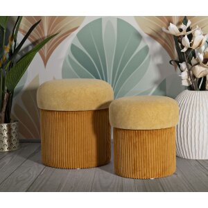 Aspen Ensemble de puffs avec rangement moutarde 2 pièces Ø42x44 Ø35x37 cm velours