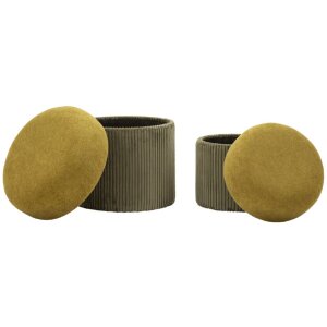 Aspen Ensemble de poufs avec rangement vert 2 pièces Ø42x44cm Ø35x37cm velours polyester